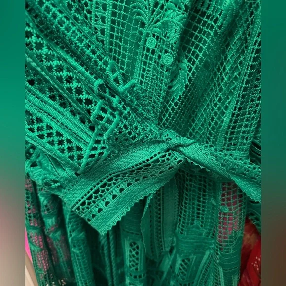 Like New House of Harlow 1960 Dress Morada boa Guipure emerald green lace sz Sm - Picture 5 of 12